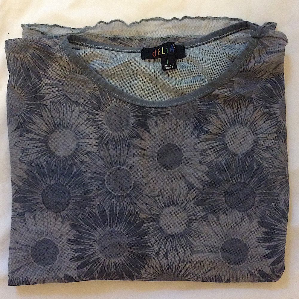 Delia’s Blue Floral Mesh Top